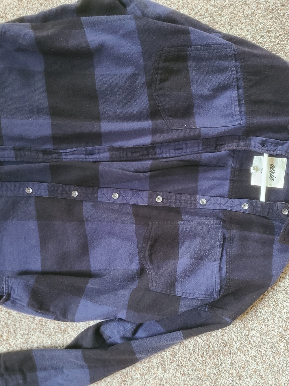 Aerie Blue and Black Buffalo Plaid Button-Up Shirt